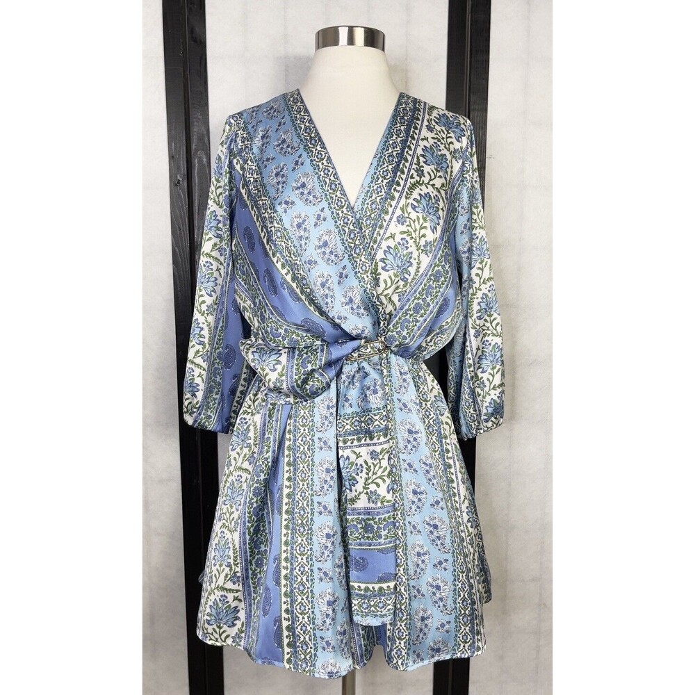 ZARA womens long sleeve patterned blue romper. Size: S